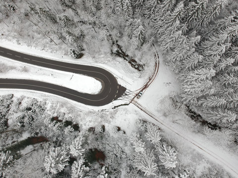Black Forest winter scenery aerial view Germany