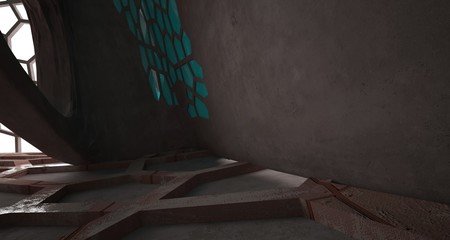 Obraz premium Empty abstract room interior of sheets rusted metal. Architectural background. 3D illustration and rendering