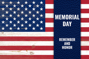 memorial day, card with painted us flag and text remember and honor