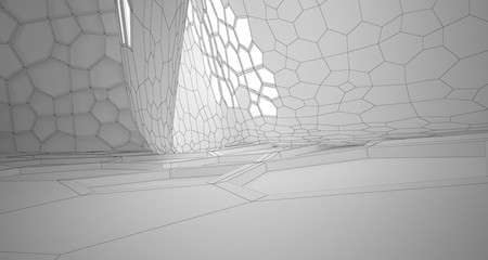 Abstract drawing white interior multilevel public space with window. 3D illustration and rendering.