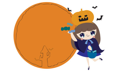 Cute girl Halloween promotion label