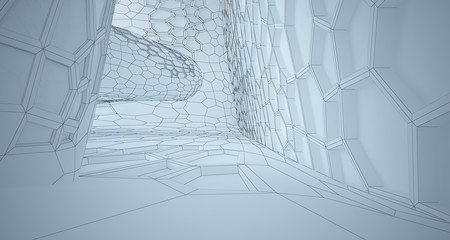 Abstract drawing white interior multilevel public space with window. 3D illustration and rendering.