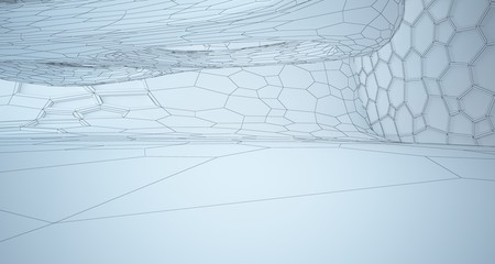 Abstract drawing white interior multilevel public space with window. 3D illustration and rendering.