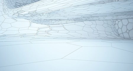 Abstract drawing white interior multilevel public space with window. 3D illustration and rendering.