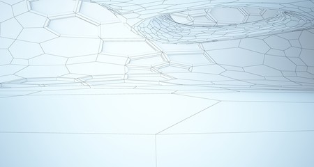 Abstract drawing white interior multilevel public space with window. 3D illustration and rendering.