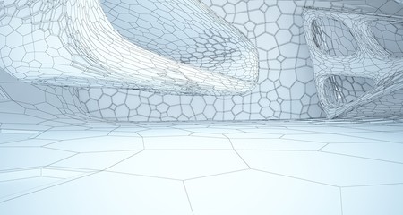 Abstract drawing white interior multilevel public space with window. 3D illustration and rendering.