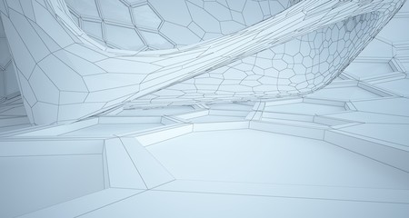 Abstract drawing white interior multilevel public space with window. 3D illustration and rendering.