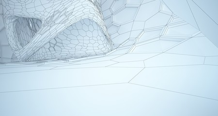 Abstract drawing white interior multilevel public space with window. 3D illustration and rendering.