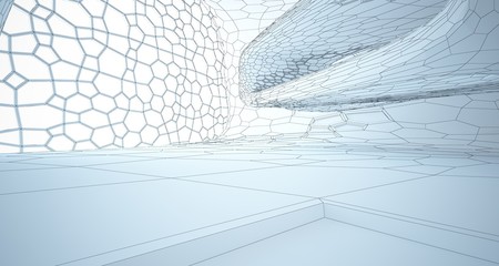 Abstract drawing white interior multilevel public space with window. 3D illustration and rendering.