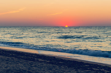 Beautiful sunrise or sunset on the sea beach