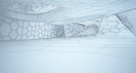 Abstract drawing white interior multilevel public space with window. 3D illustration and rendering.