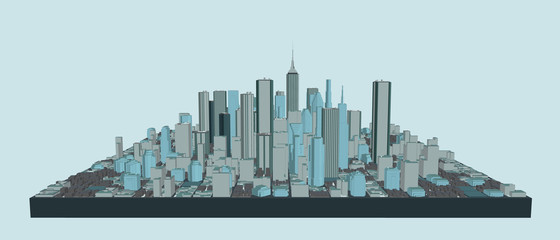 Fototapeta na wymiar 3D model of city. Vector illustration. Front view