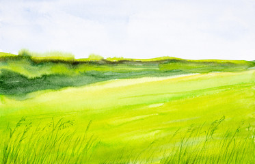 Obraz premium Watercolor abstract illustration of a Russian field with a forest in the background