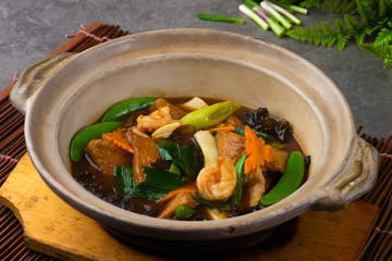 chinese claypot tofu with mixed vegetables