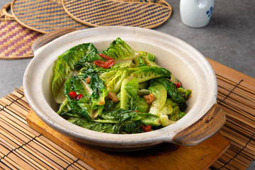 Stir Fried Romaine Lettuce Vegetables with chillies, Chinese food