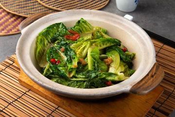 Foto op Canvas Stir Fried Romaine Lettuce Vegetables with chillies, Chinese food © wong yu liang