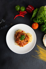 Spaghetti Bolognese with tomato sauce