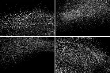 White Grainy Texture Isolated On Black Background. Dust Overlay. Light Coloured Noise Granules. Snow Vector Elements. Set Digitally Generated Image. Illustration, Eps 10.
