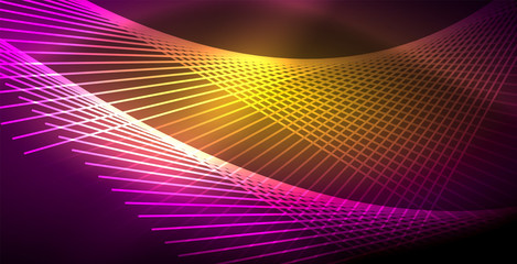 Fototapeta premium Neon glowing lines, magic energy space light concept, abstract background wallpaper design