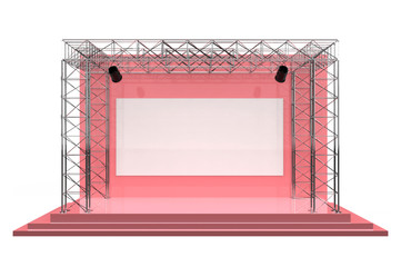 Outdoor music festival stage. Rock concert scene with spotlights, Festival stage outdoor, concert and performance event. 3d illustration. 
