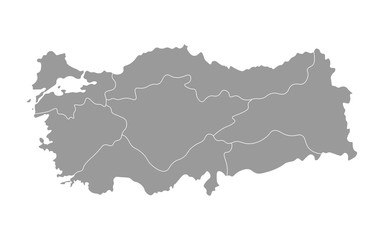 Vector isolated simplified map of Turkey regions. Borders of administrative divisions.