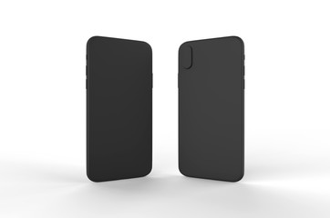 smartphone mock up front and back side facing each other. Blank screen for your design. Isolated on white background. 3D illustration