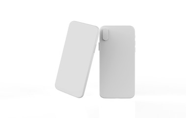 smartphone mock up front and back side facing each other. Blank screen for your design. Isolated on white background. 3D illustration