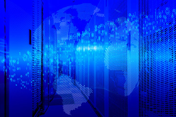 Digital binary data flow on earth mockup, 3d rendering