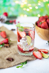 healthy refreshing energy ice cold strawberries lemonade with lime