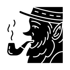 Leprechaun with pipe glyph icon