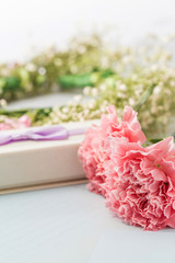Mother's day gifts, carnations and CARDS