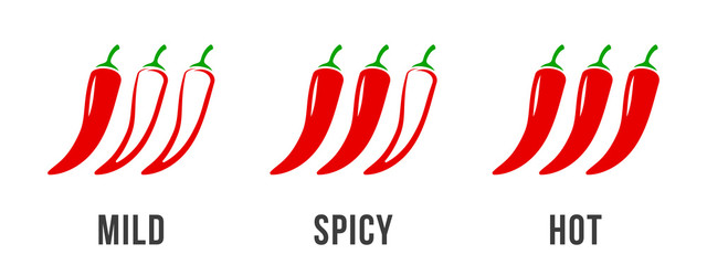 Spicy Chili Pepper Level Labels Vector Spicy Food Mild And Extra