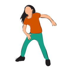 vector, on a white background, girl dancing, colorful outline