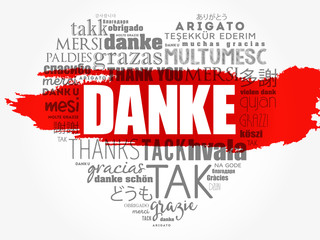 Danke (Thank You in German) Love Heart Word Cloud in different languages