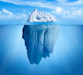 Iceberg in ocean. Hidden threat or danger concept. Central composition. - obrazy, fototapety, plakaty