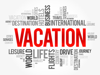 Vacation word cloud collage, travel concept background