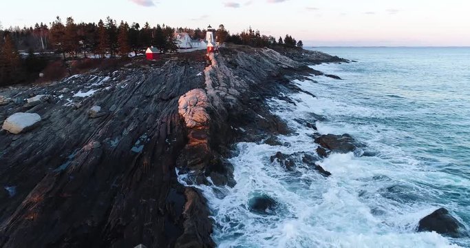 Side aerial view of the lighthouse in Curtis island Camden Maine USA