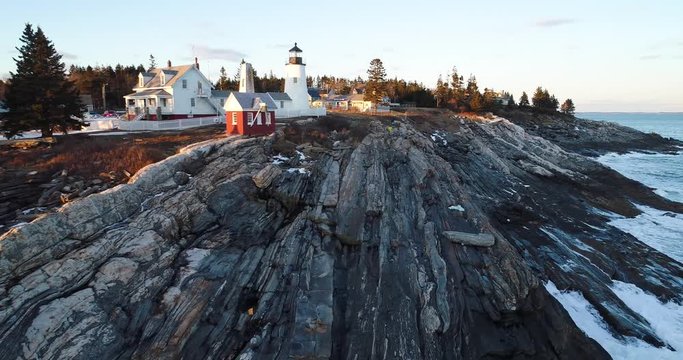 Aerial view Curtis island lighthouse Camden Maine USA with 180&rdquo; turn