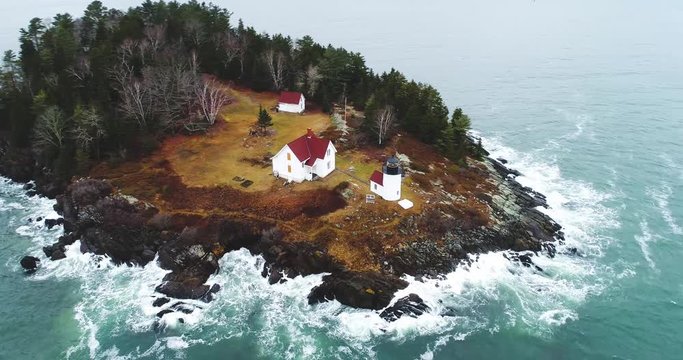 Birds eye view of Curtis island lighthouse Camden Maine USA