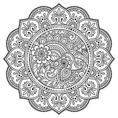 Circular pattern in form of mandala with flower for Henna, Mehndi, tattoo, decoration. Decorative ornament in ethnic oriental style.