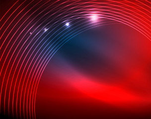 Blue neon circles, abstract circular lines. Glowing circle abstract pattern background