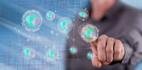 Man touching a communication network concept