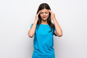 Obraz na płótnie Canvas Teenager girl with blue shirt with headache