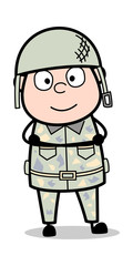 Staring and Smiling - Cute Army Man Cartoon Soldier Vector Illustration
