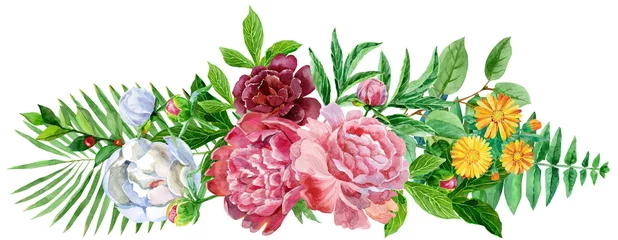 Fotobehang Garden peony. Watercolor, hand painted, isolated on white background. © Andreichenko