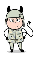 Devil Smile - Cute Army Man Cartoon Soldier Vector Illustration