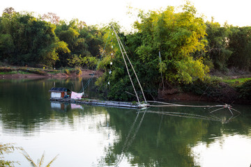 Yor in a fisherman village of North east Thailand near a lake. Yor is old stye fishing in Asia
