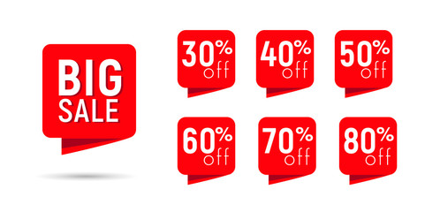 big sale discount red tags with percents