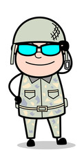 Fototapeta premium Wearing Cool Sunglases - Cute Army Man Cartoon Soldier Vector Illustration