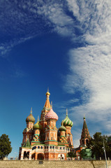 Fototapeta na wymiar St. Basil's Cathedral with beautiful summer sky and clouds